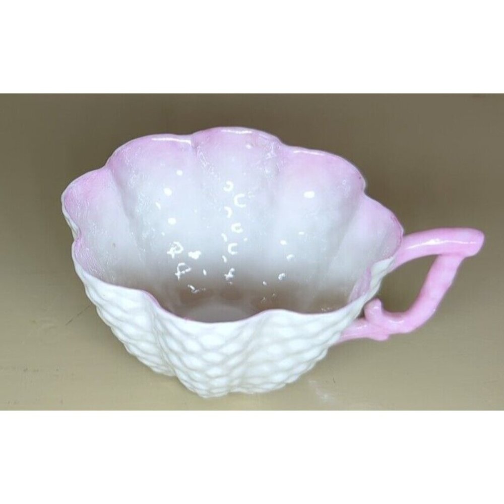 Antique Belleek 2nd Black‎ Mark Pine Cone Tea Cup ONLY RARE Pink Porcelain